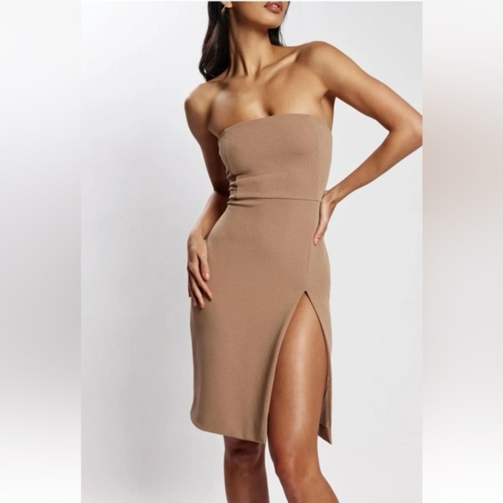 Meshki Tan Strapless Midi Dress